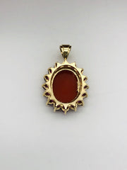 14k Yellow Gold Carved Shell Pink Cameo - Pendant
